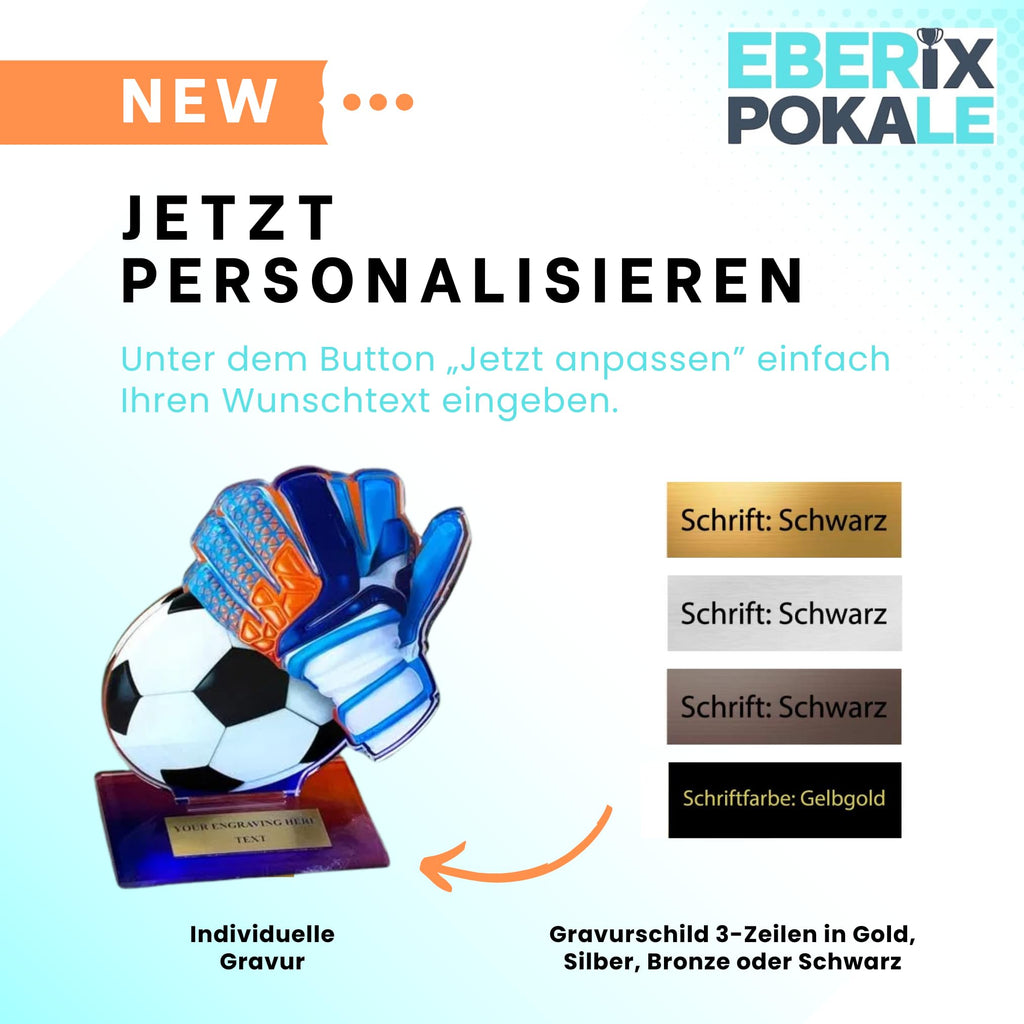 Fußballpokal Torwart - 14 cm Acryl Trophäe mit Handschuh & Ball Award