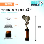 eberix · Tennis Pokal · mit Wunschgravur · Trophäe mit Tennisschläger & Ball Motiv · Siegerpokal für Tennis-Turnier, Vereinsmeisterschaft · personalisierbar ·