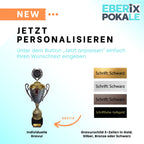 EBERiX · Athena oder Ares Wanderpokal · Wanderpokal mit Gravur · Eleganter Metallpokal mit Deckel & Holzsockel · 46 cm Höhe · Inkl. Gravurschild · personalisierbar