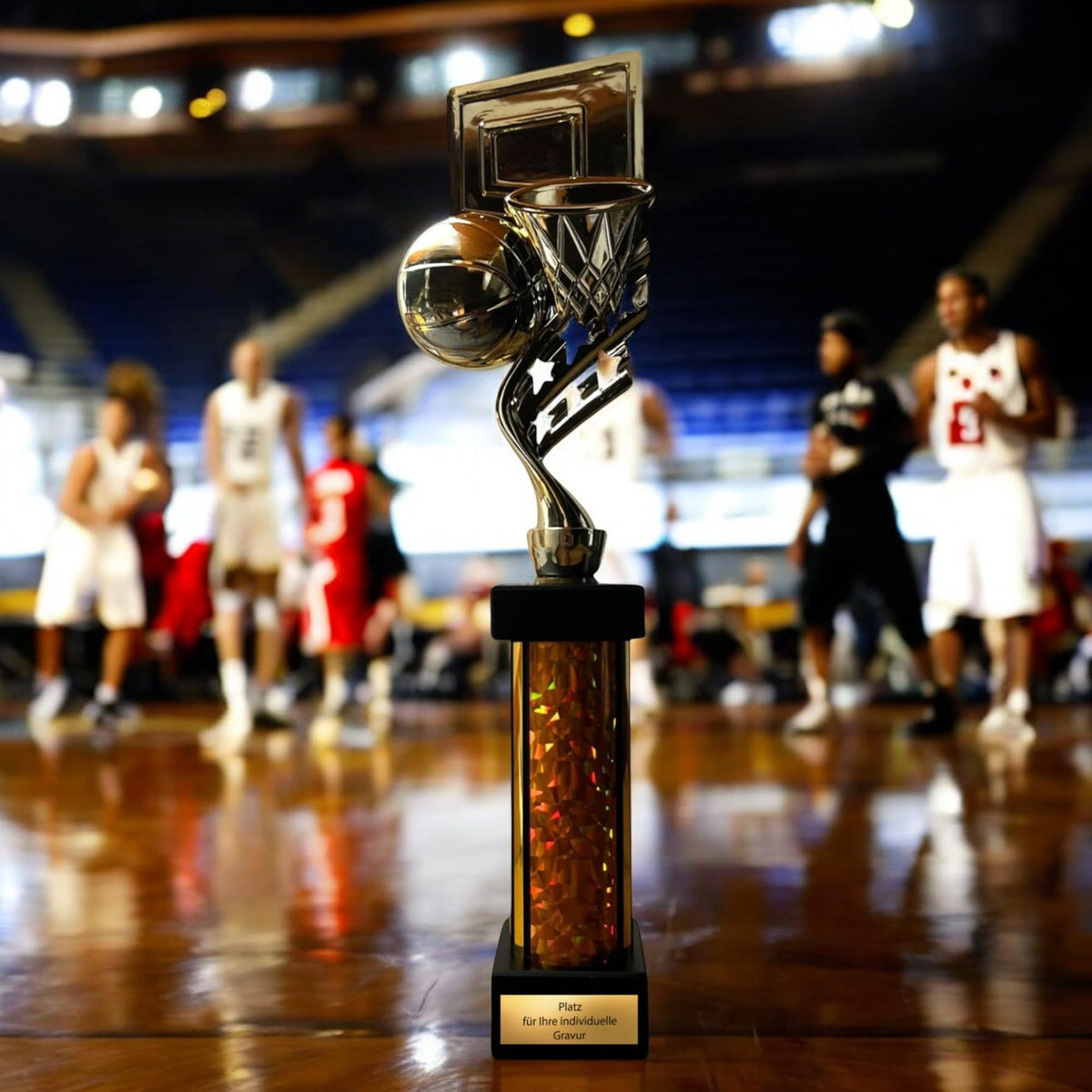 eberix · Basketball Pokal · mit Wunschgravur · Trophäe mit Korb & Ball Motiv · Siegerpokal für Basketballturnier, Vereinsmeisterschaft, Streetball · personalisierbar ·
