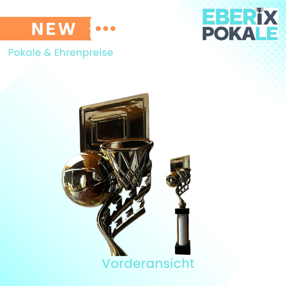 eberix · Basketball Pokal · mit Wunschgravur ·Trophäe mit Korb & Ball Motiv · Siegerpokal für Basketballturnier, Vereinsmeisterschaft, Streetball · personalisierbar ·