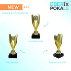 EBERiX POKALE – Pokal 15 cm mit Gravur auf Marmorsockel – wählbar in Gold Silber Bronze – personalisierte Kunststoff Trophäe – Award für Turniere & Events – einzeln oder als 3er-Set
