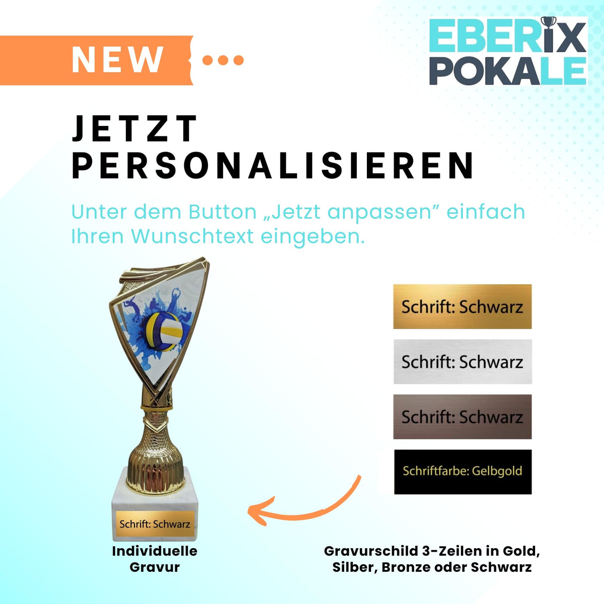 18,5 cm Volleyball Pokal Trophäe - Gold Award mit Marmorsockel & Gravur