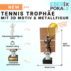 Tennispokal 28,5 cm Metallfigur mit Wunschgravur & 3D-Hintergrund