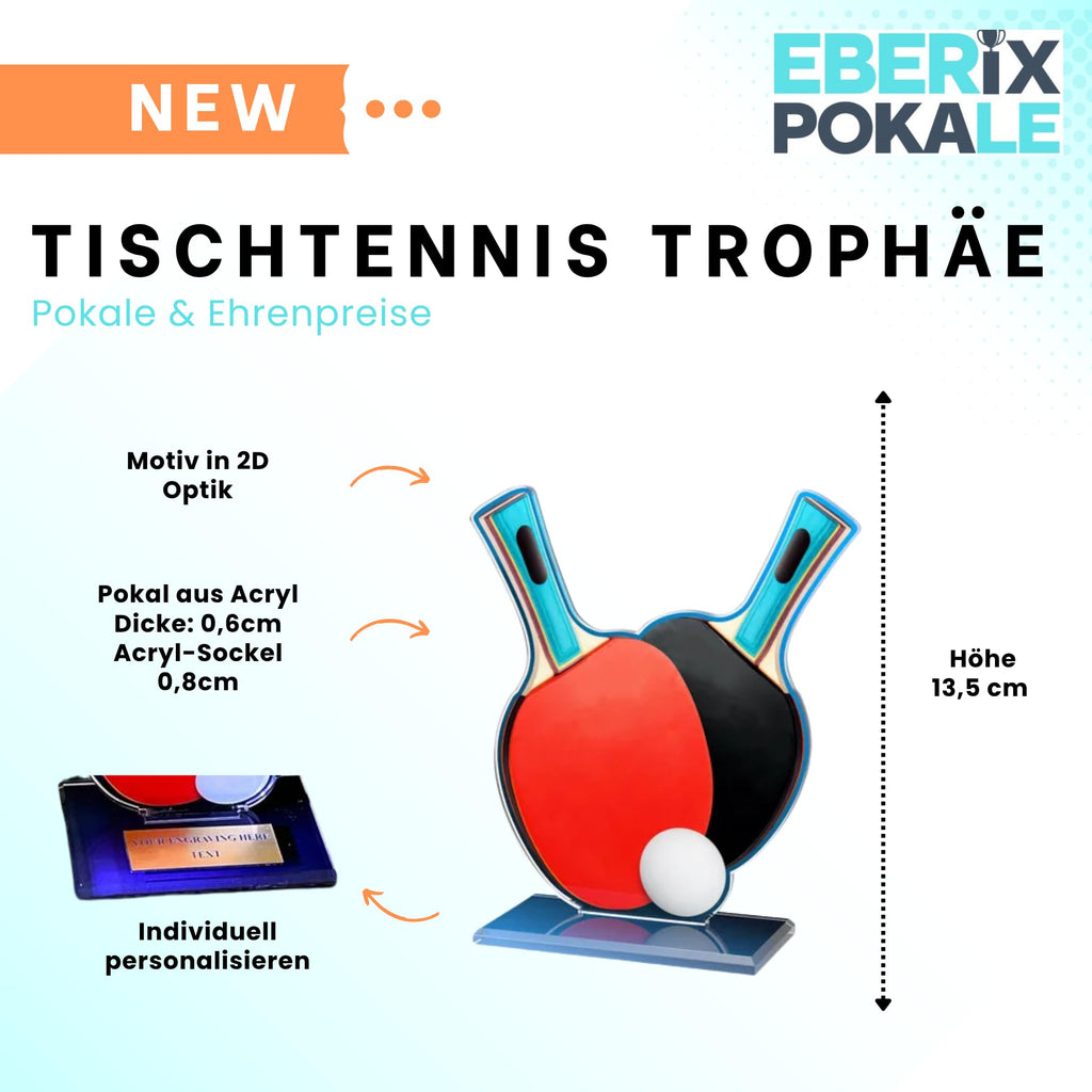 Acryl-Tischtennistrophäe 20 cm - Pokal für Tischtennisturniere - Award