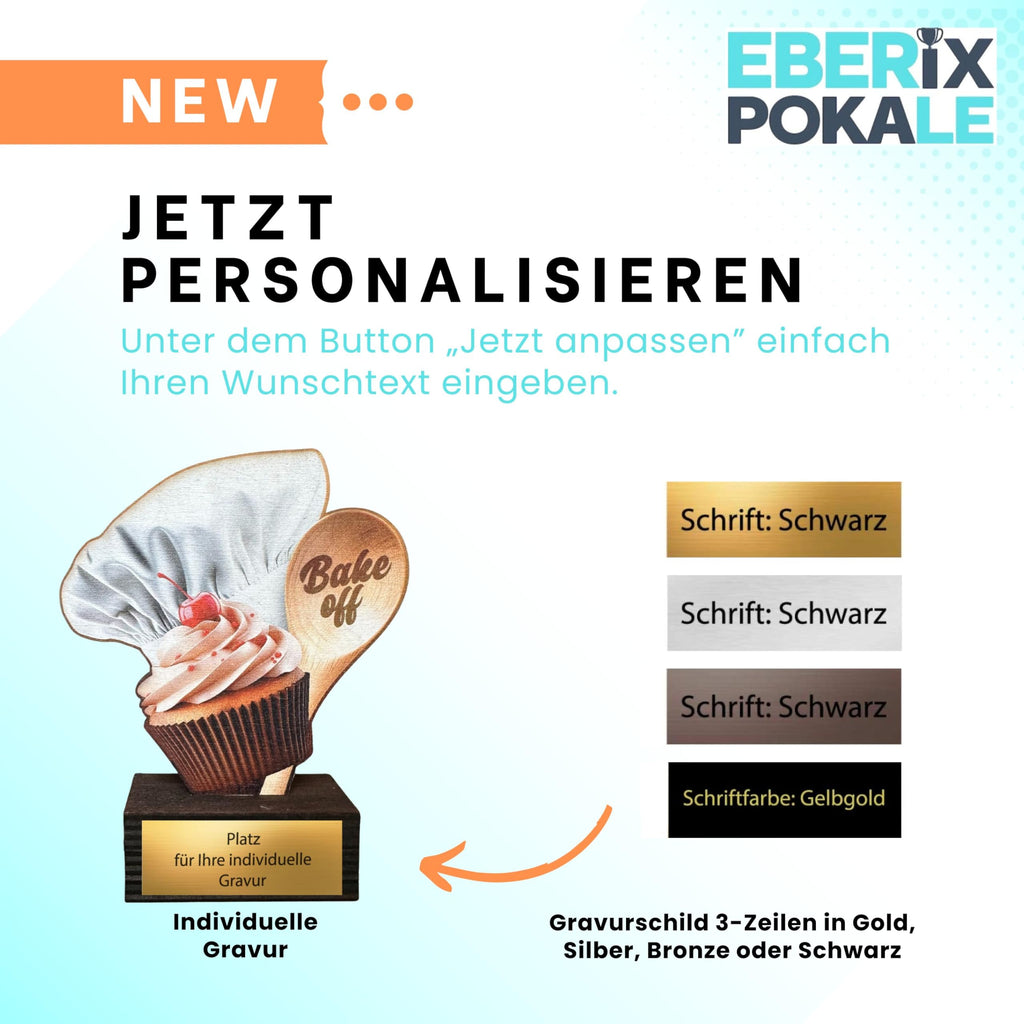 Backpokal 13,5 cm aus Holz - Trophäe für Backwettbewerb mit Cupcake Motiv