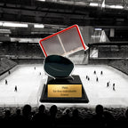 10 cm Eishockey Pokal - Acryltrophäe mit Puck & Tor Motiv - Inkl. Gravur