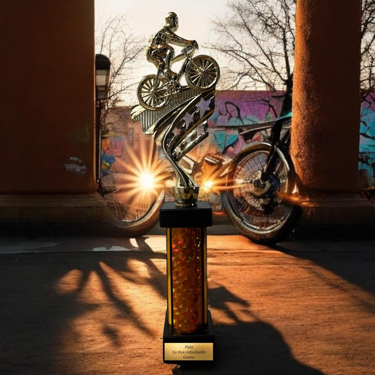 eberix · Fahrrad Pokal · mit Wunschgravur · Stadtradeln Trophäe mit Fahrrad-Motiv · Siegerpokal für MTB-Rennen, Radrennen, Vereinsmeisterschaft · personalisierbar ·