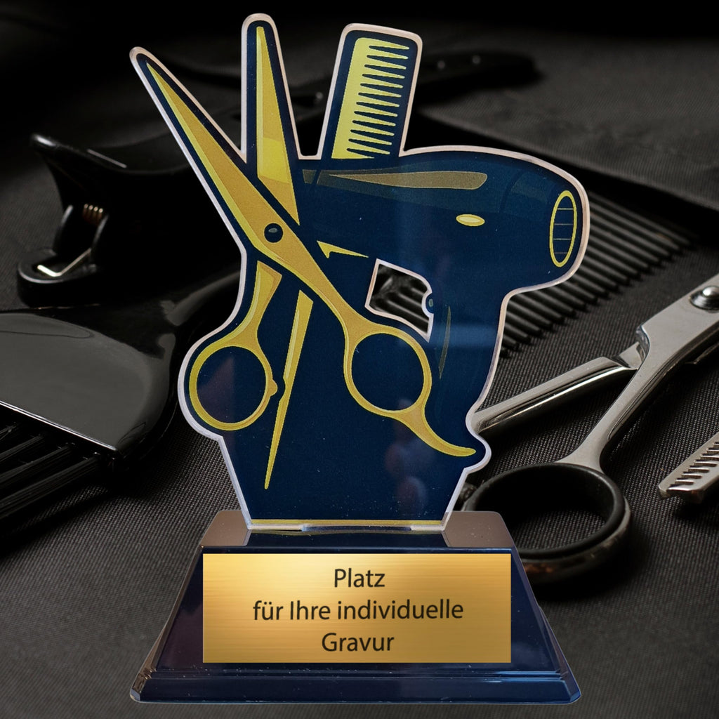 Friseur Pokal 15 cm - Acryl Trophäe für Meisterprüfung & Abschlussprüfung