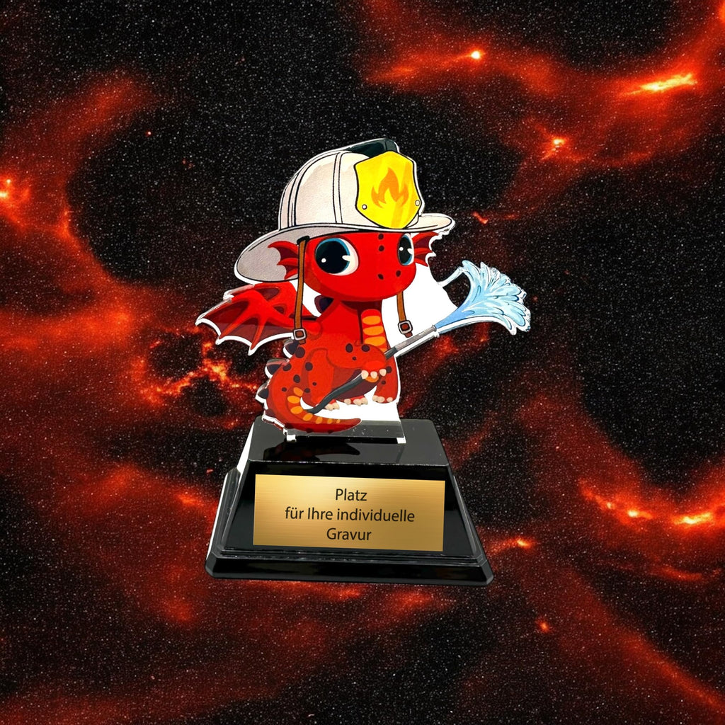 XS Kinderpokal Feuerwehr-Drache 10 cm - Trophäe mit Gravur & Schild