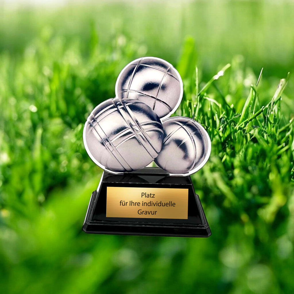 XS Boule Pokal aus Acryl - 9 cm Trophäe mit Gravur für Pétanque Turniere