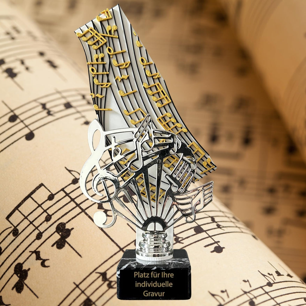 Musik Pokal 24,5 cm Metallfigur mit Wunschgravur & 3D-Hintergrund
