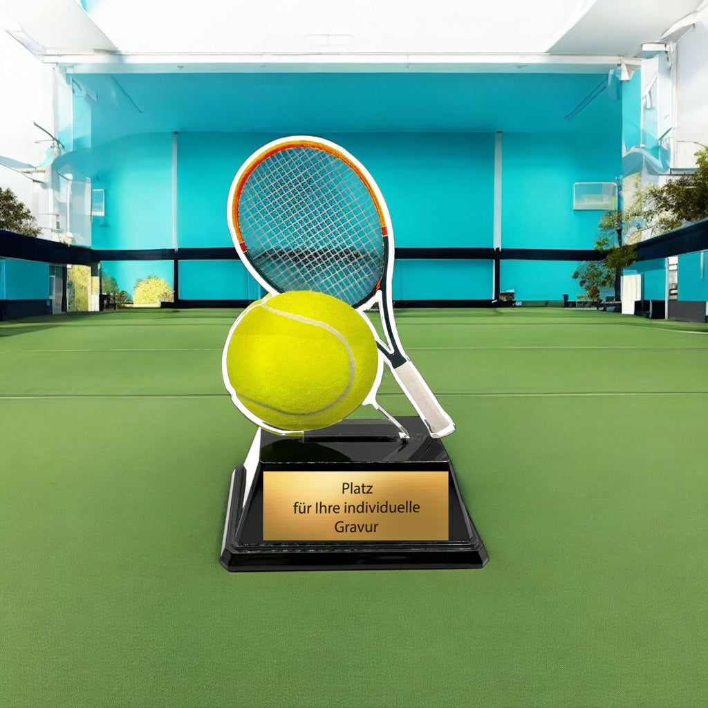 Tennis Pokal 10 cm - XS Acryl Trophäe mit Gravurschild für Kinder