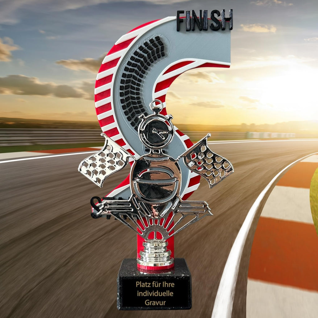 Motorsport Trophäe 27,5 cm Metallfigur mit 3D-Motiv & Wunschgravur