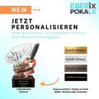 Küchen Pokal 13,5 cm - Kochmütze Steak Messer Motiv - Holz Trophäe