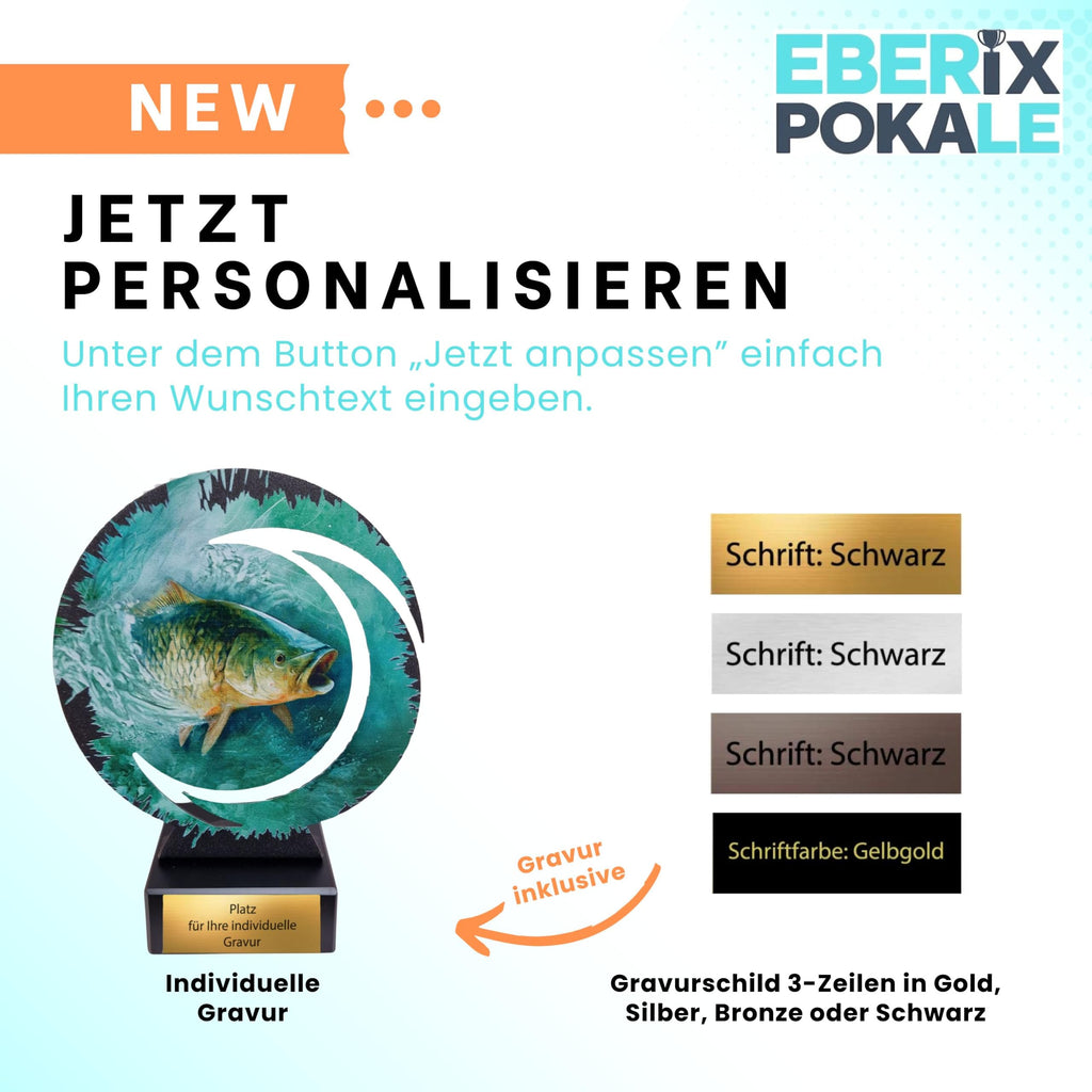 Karpfen Pokal 18 cm aus Metall - Schwere Angel Trophäe mit Gravurschild