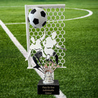 Fußball Trophäe 27 cm Metallfigur mit Wunschgravur & 3D-Hintergrund