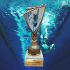 Schwimm Pokal 18,5 cm - 2D-Motiv Trophäe auf Marmor - Award mit Gravur