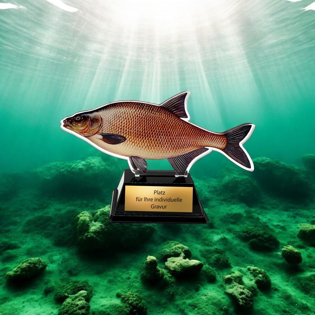 XS Angelpokal 9 cm - Pokal mit Fischmotiv und Gravur für Angler