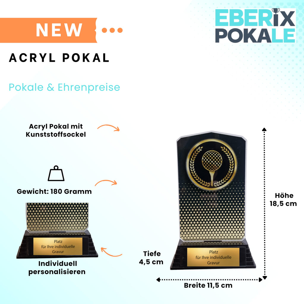 Golf Pokal 18,5 cm mit Gravur - Elegante Trophäe & Award aus Acryl