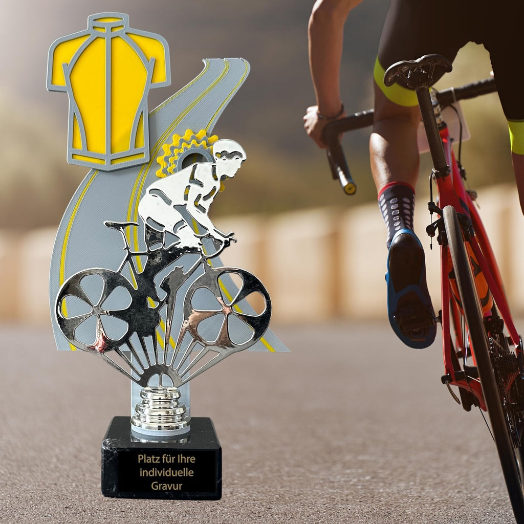 Radsport Trophäe 28 cm Metallfigur mit 3D-Motiv & Wunschgravur