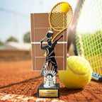 Tennispokal 28,5 cm Metallfigur mit Wunschgravur & 3D-Hintergrund