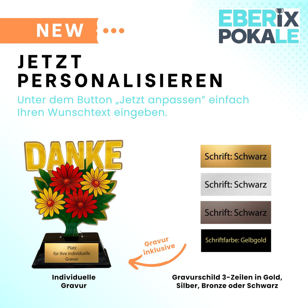 Acryl Pokal Danke Aufsteller 15 cm - Trophaee mit Gravurschild & Award