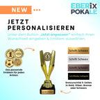 EBERiX POKALE – Pokal 15 cm mit Gravur auf Marmorsockel – wählbar in Gold Silber Bronze – personalisierte Kunststoff Trophäe – Award für Turniere & Events – einzeln oder als 3er-Set