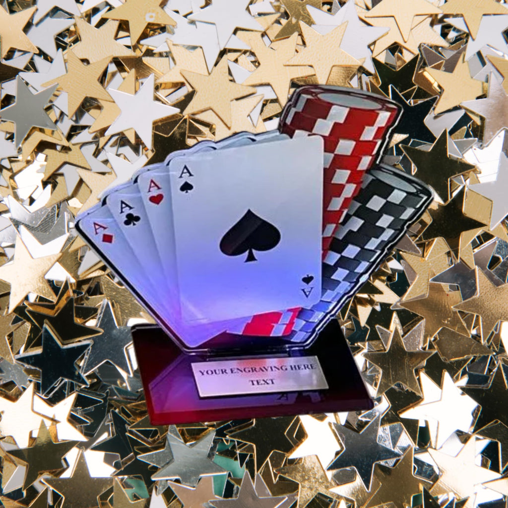 Pokal Poker mit Gravur - Pokerpokal Trophäe aus Acryl für Spieleabende