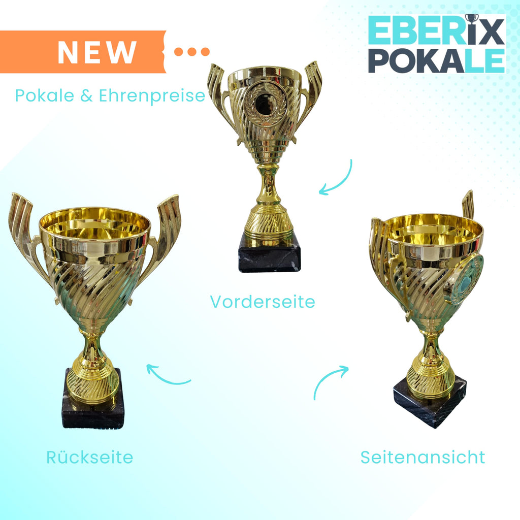 Henkelpokal Gold 26,5cm | Ehrenpokal | Wunschemblem | Gravur | 550g
