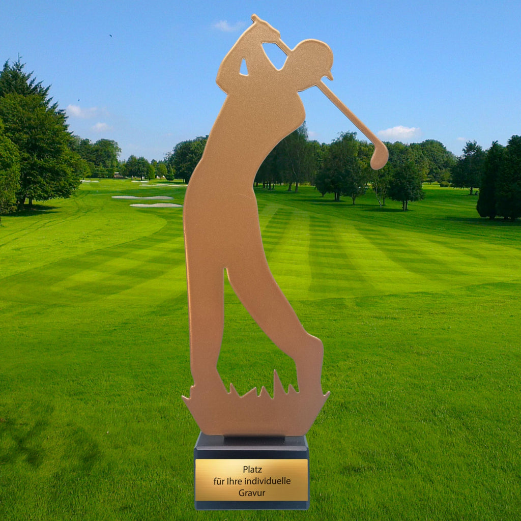 EBERiX POKALE – Metall Golfer Pokal 24 cm hoch – Award aus Metall mit Gravurschild – Golfturnier Trophäe auf Resin Sockel – kein Kunststoff – personalisierbar & sofort überreichbar