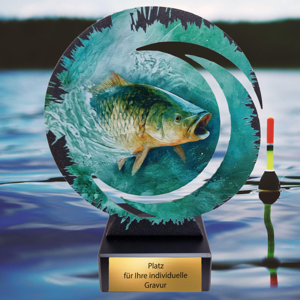 Karpfen Pokal 18 cm aus Metall - Schwere Angel Trophäe mit Gravurschild