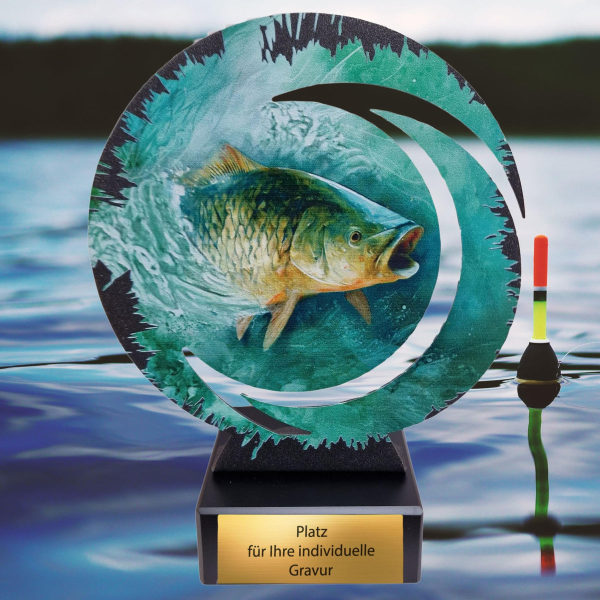 Karpfen Pokal 18 cm aus Metall - Schwere Angel Trophäe mit Gravurschild